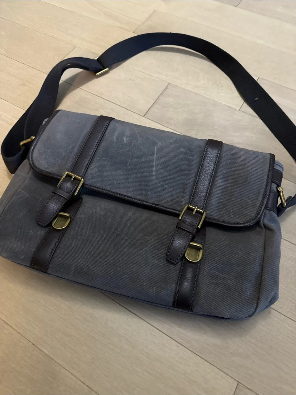 Fossil Gray Canvas briefcase with Dark Brown Trim